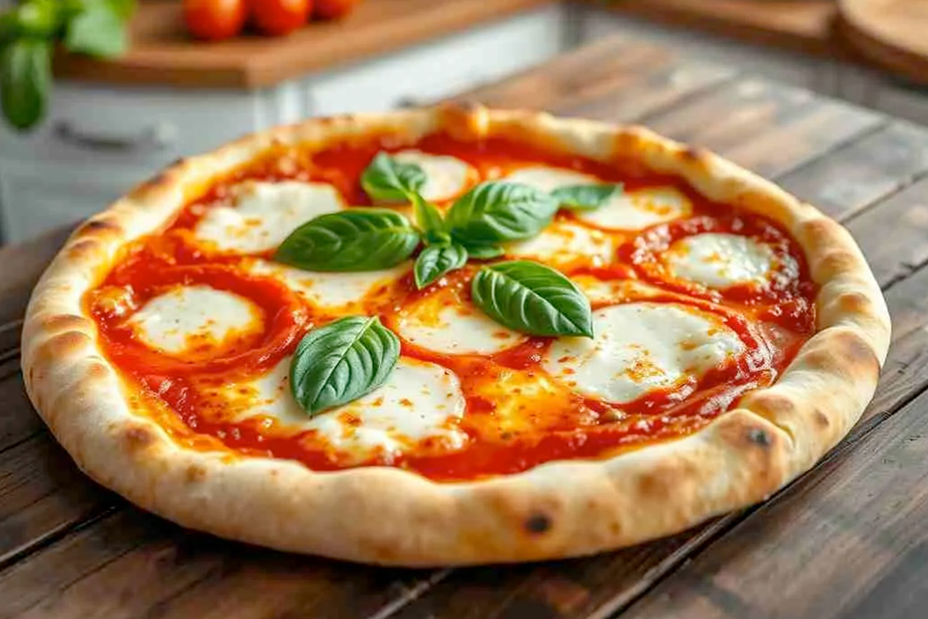 Margherita pizza with basil and mozzarella