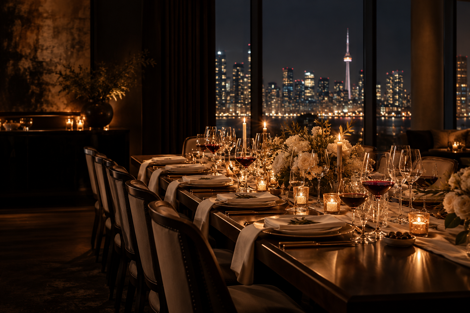 Illustrative candlelit private dining setting